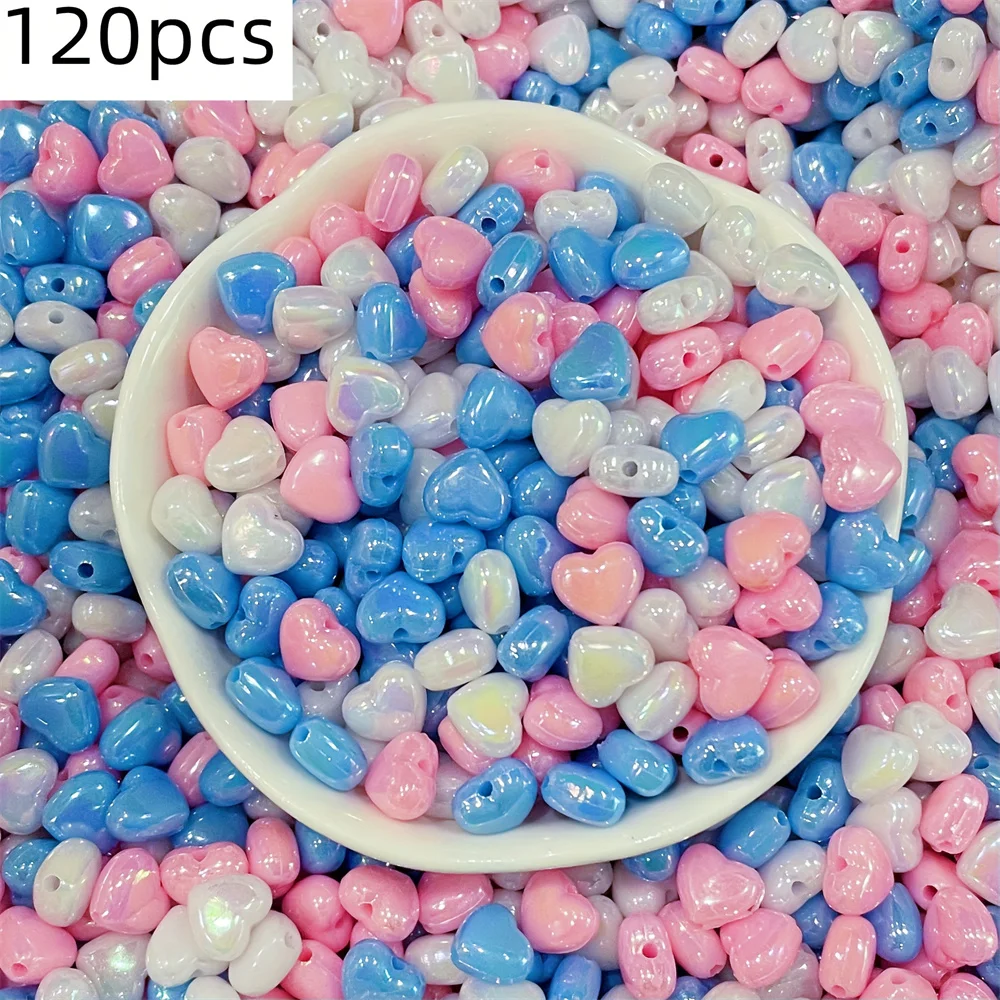 120 Pieces of 0.8 * 1cm Acrylic Pearl rainbow Light AB Color Heart-Shaped Main Beads, DIY Couple Bracelets, Small Gifts