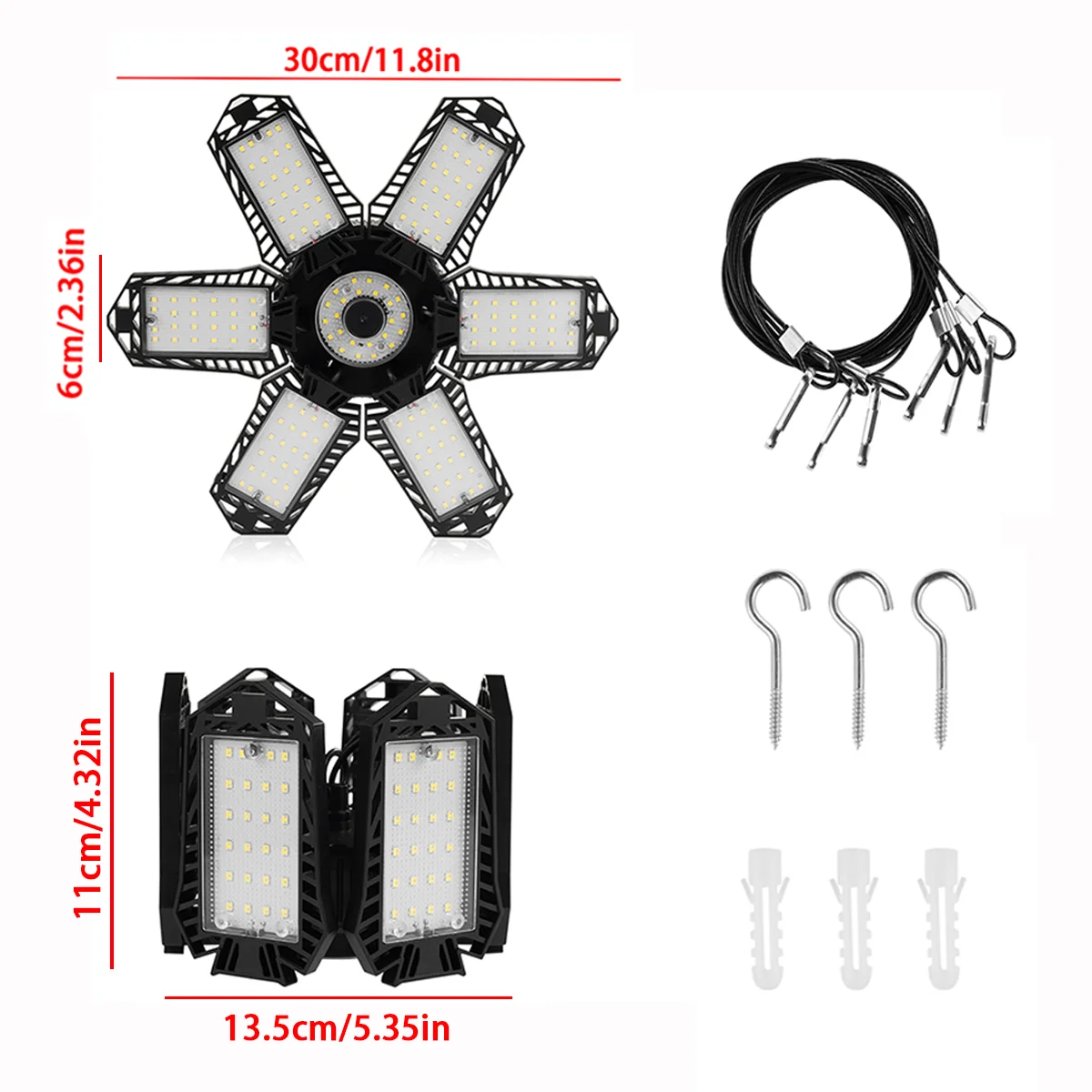 Luz Led de techo para garaje, lámpara Deformable de 6 cuchillas, focos para enchufar, almacenamiento, almacén y taller, 185W, 1 a 3 unidades