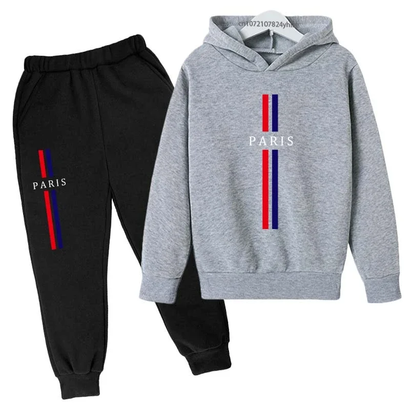 Fall/Spring casual print Parisian style hooded sweatshirt and pants set - Men's and Women's fashionable streetwear set
