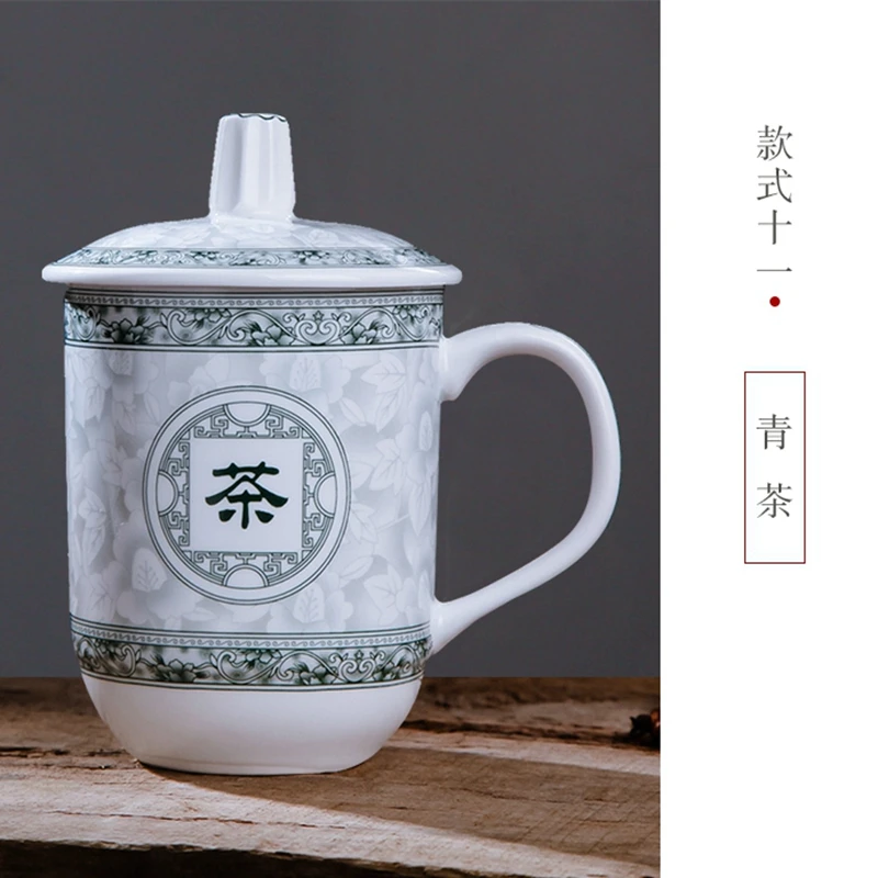 Taza de té de cerámica Jingdezhen, taza china con cubierta, para oficina, sala de conferencias, taza de agua, personalizada, 10 Uds./lote