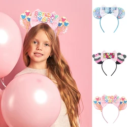 Girls Boys Happy Birthday Disney Mouse Ears Hoofdband Voor Meisjes Lovertjes Haarband Festival Feest Cosplay Diy Haaraccessoires