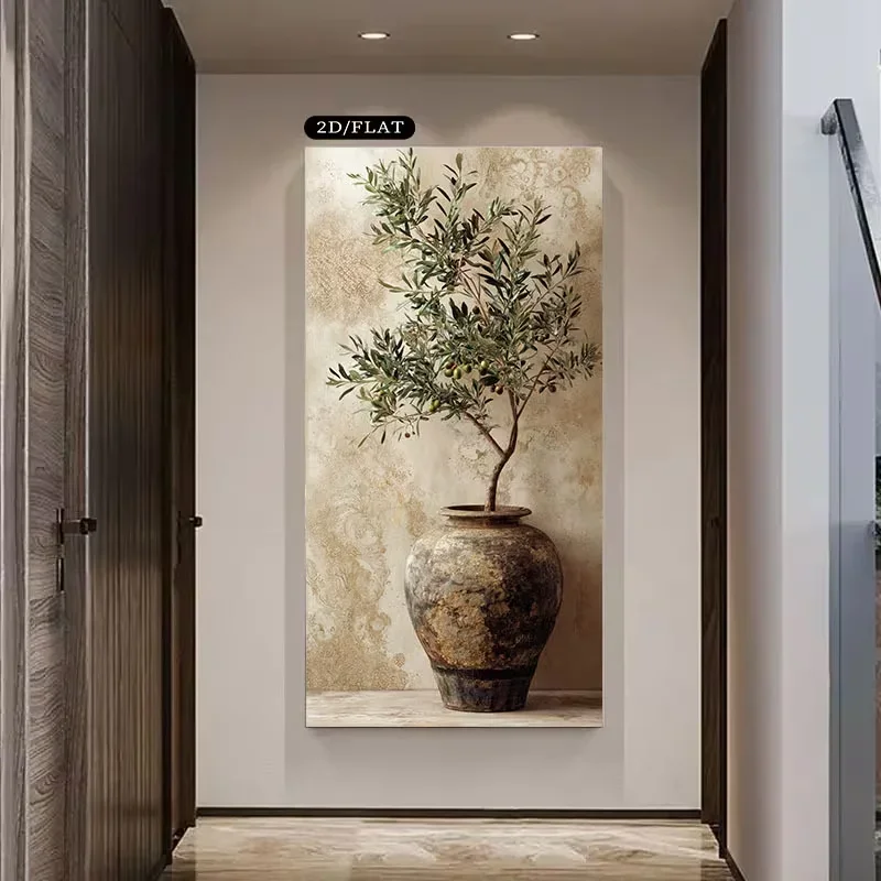 Large-sized 1pc frameless Canvas Painting 1pc Large Modern Olive Tree in Rustic Vase Frameless Canvas Painting/Extra Wide Wall A