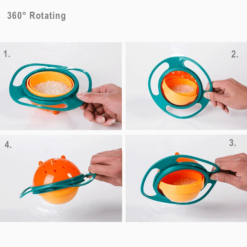 Universal Gyro Bowl 360 Degree Rotation Spill Resistant Feeding Dishes for Baby Training Children Rotary Balance Novelty Gyro