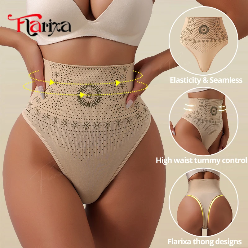 Flarixa Seamless High Waist Thong Tummy Shaper for Women Belly Slimming Underwear Panties Abdomen Shaper Briefs Female Lingerie