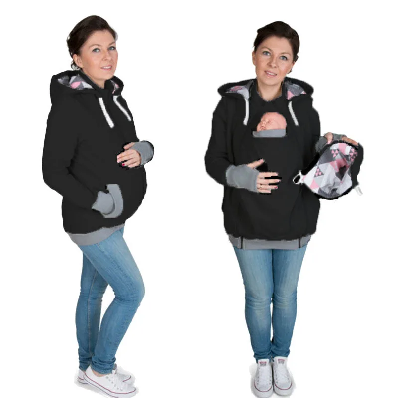 2024 European and American New Explosive Autumn/Winter 2-in-1 Baby Geometric Pattern Hoodie Pregnant Kangaroo Hoodie