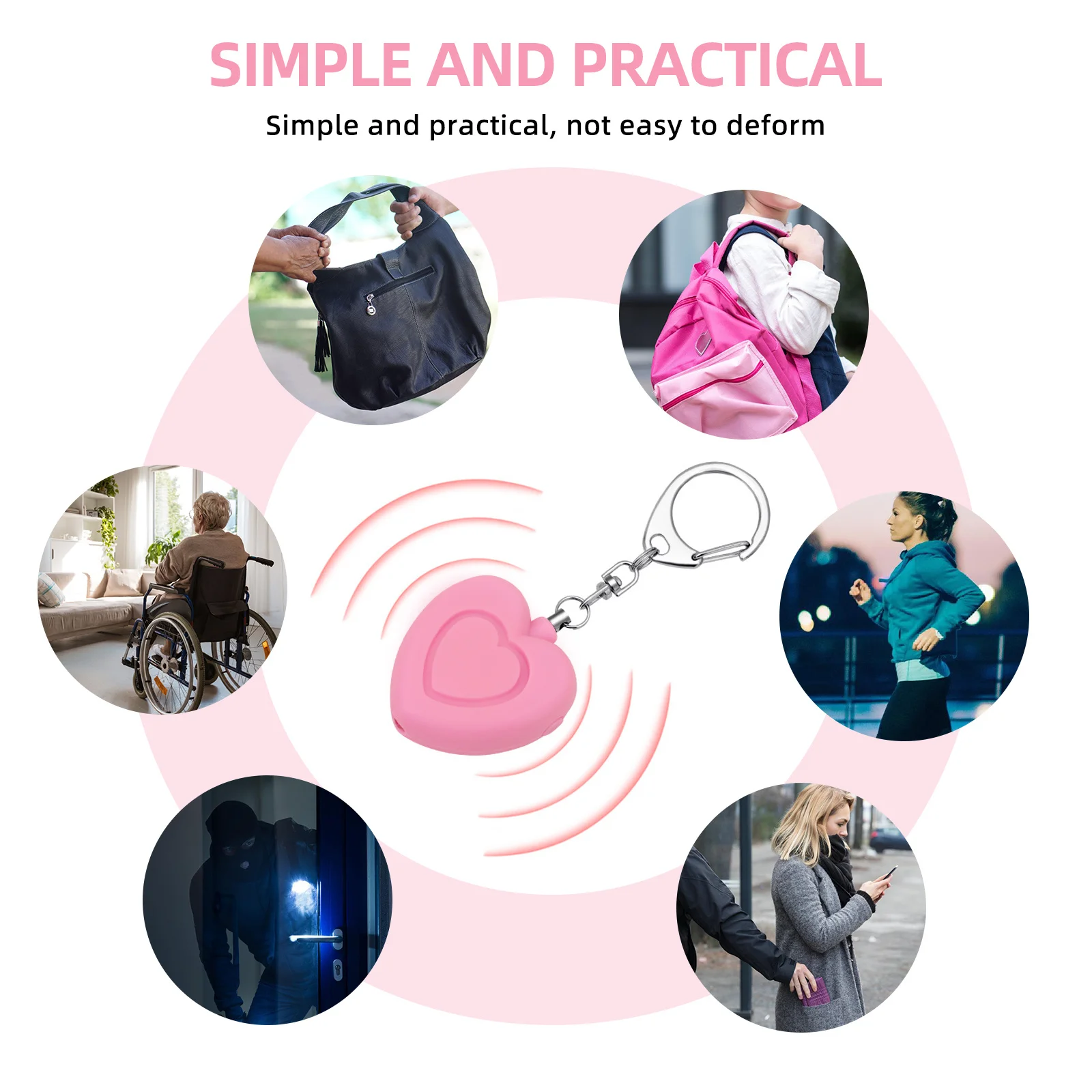 Personal Alarm Heart Shape with LED Light High Decibel Sound Safety Device for Women Children Portable Outdoor