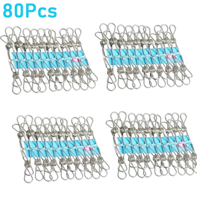 

80Pcs/Set 5cm Clips Clothespins Clamps Stainless Steel Metal Storage Leather Craft Tool Clothes Peg Pin Hook Organizer Clips