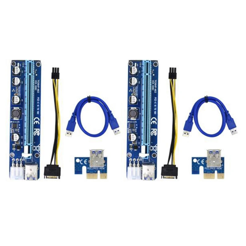 

VER 008C Molex 6 Pin PCIE PCI-E PCI Express Riser Card 1X To 16X Extender 60Cm USB 3.0 Cable For Mining Bitcoin Miner