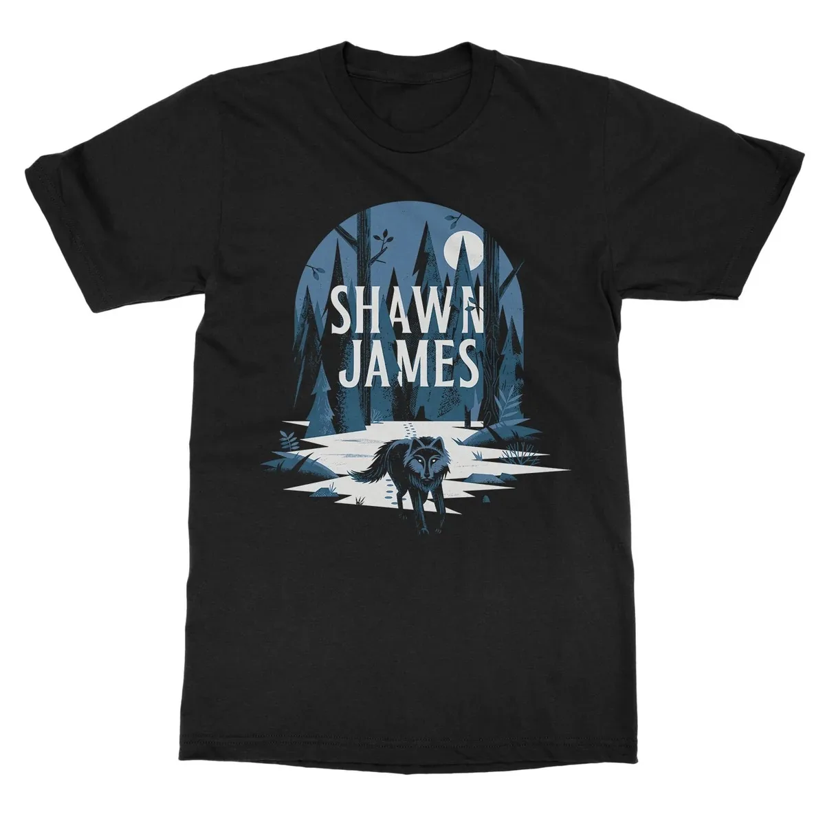 Shawn James Night Forest Lone Wolf Graphic Print T‑Shirt, Features Arched Frame Night Woodland Illustration