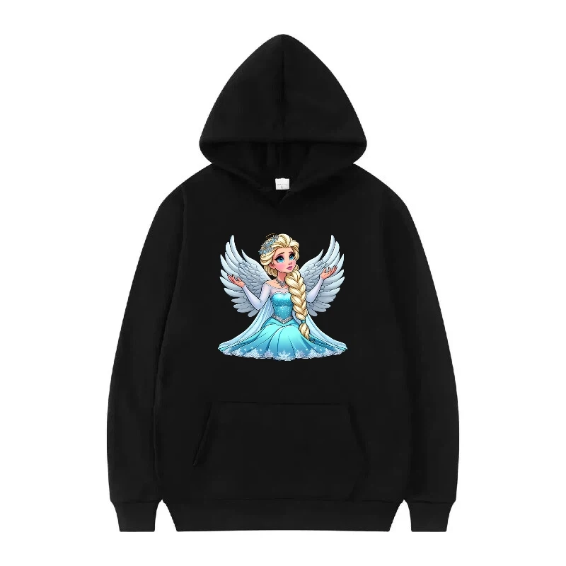 Disney Princess Cartoon Pattern Woman Fashion Sports Black Spring Loose Top Clothes Pullovers Ladies Cheap Hoodies Sweatshirts