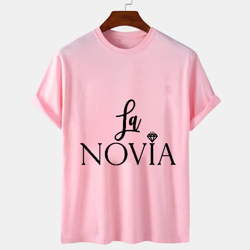 2023 Camisas para as Mulheres La Novia Espanha Inscriptions Equipe Noiva Femme Casamento Chuveiro T-Shirt Menina Bachelorette Hen Party T Shirts
