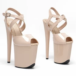 Leecabe Open Toe Platform High Heels, Patente Superior, Sandálias de Festa, Stripper Heel, Pole Dance Shoes, Pequeno, 8 