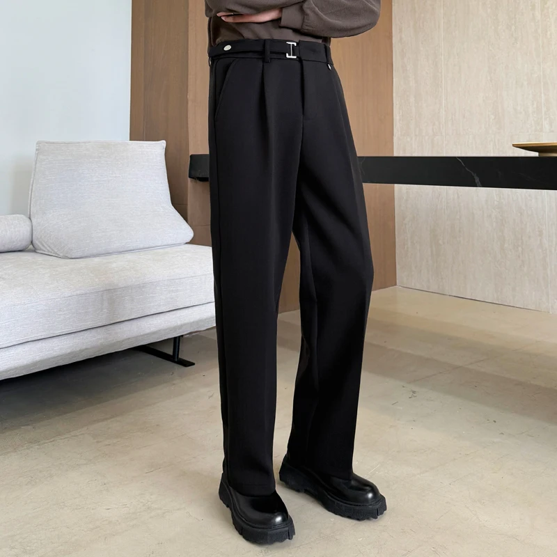 

Men's Thiened Slim Fit Woolen Casual Pants Autumn Winter New Sle Pure Color mat Warm Straight Leg Long Length Effect