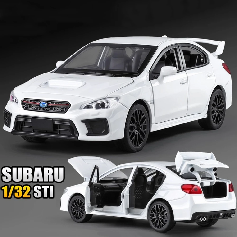 

1:30 Subaru WRX STI Car Toys AE86 Alloy Diecast Model 6 Doors Opened Miniature Models Sound Light Pull Back Vehices Holiday Gift