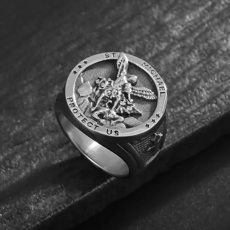 HIPHOP Punk Vintage Ring,Stainless Steel  Archangel St. Clair Exorcist Ring,Gold Plated Jewelry New