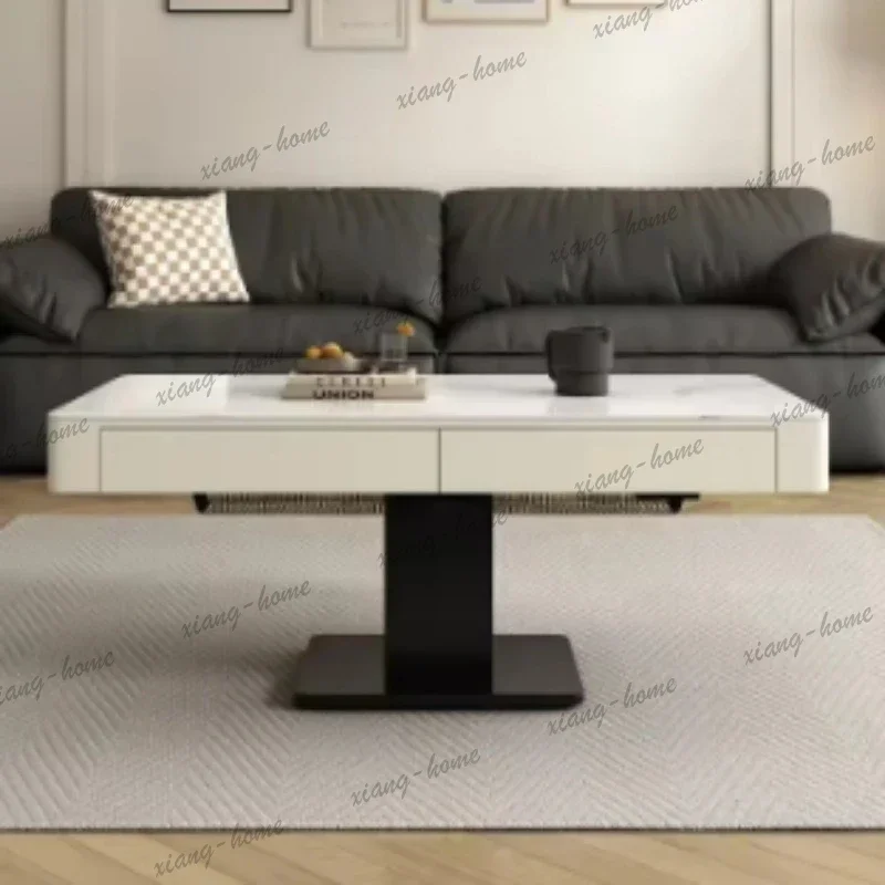 YJ  Voice Control Electric Lift Coffee Table Convertible Round Square Multi Functional Living Room Dining Furniture