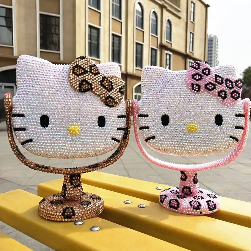 

Cartoon Hello Kitty Vanity Mirror Shiny Rhinestones Beauty Mirror Portable Desktop Mirror Hand-set Diamond Festival Girl Gifts