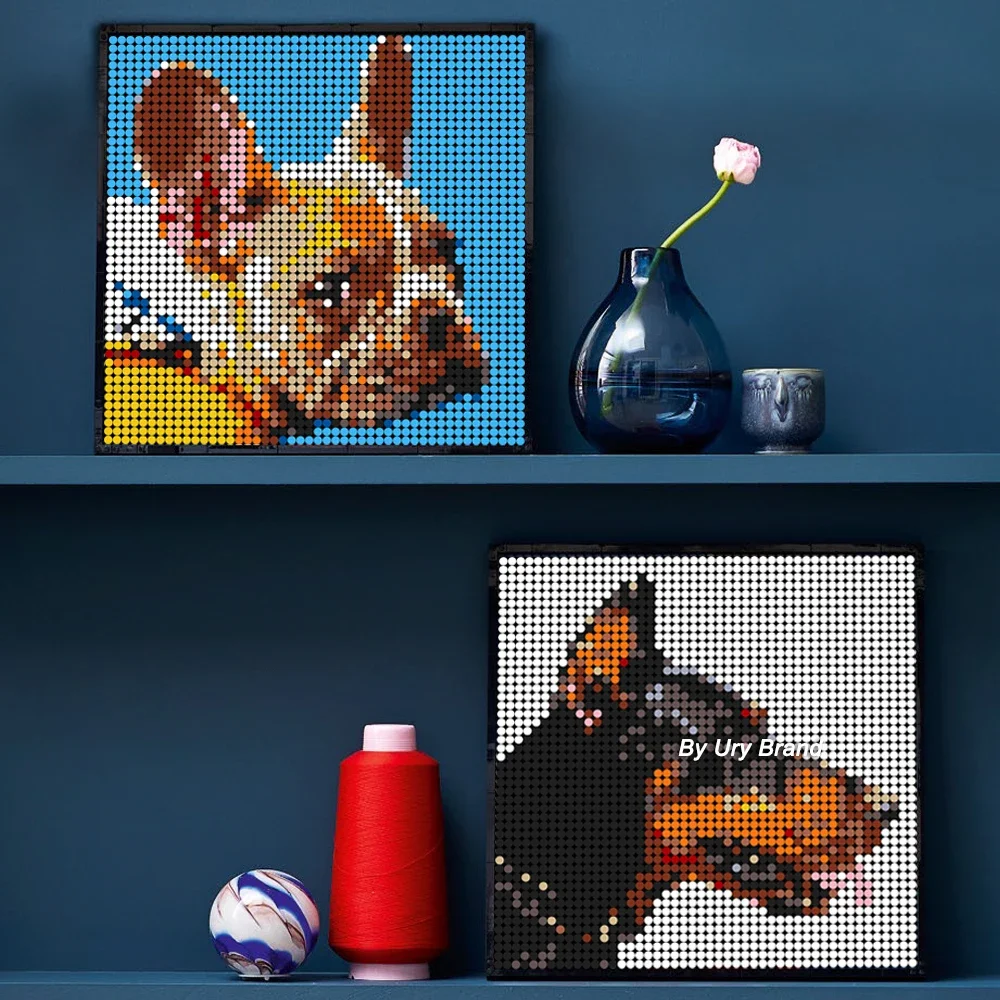 2400+PCS DIY Pixel Art Cool Dog Mosaic Painting By Building Blocks Unique Gift Ideas Pop Cats Portrait Pets Puzzle with Frame