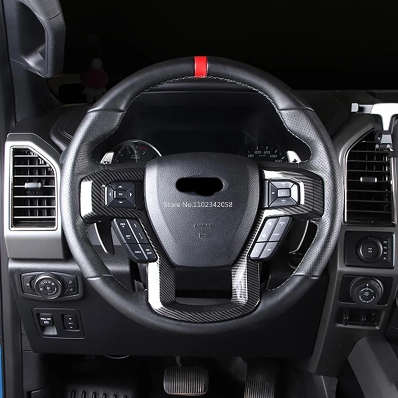 

For Ford Raptor F-150 F150 2015-2021 2022-2024 3d Auto Parts Abs Carbonfiber Steering Wheel Button Switch Control Decorate Cover