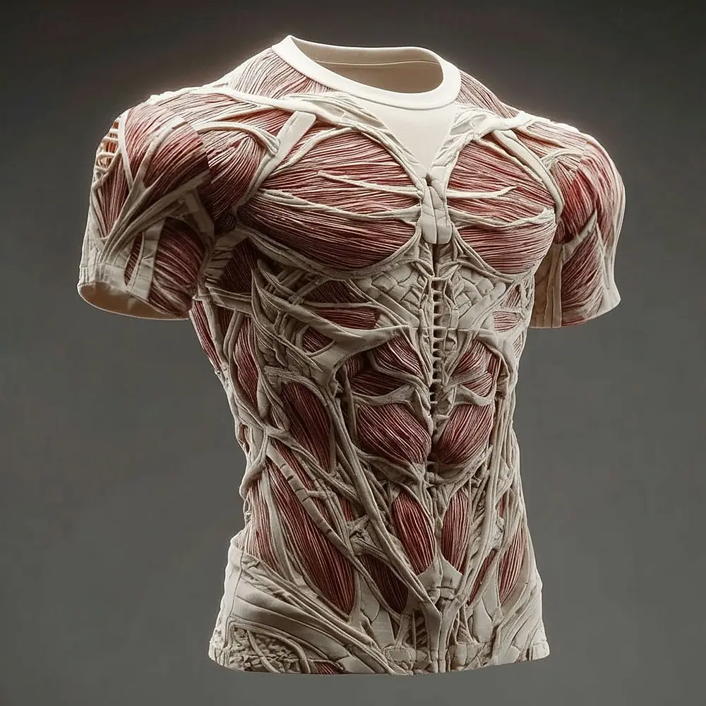 3D Human Muscle Anatomy Compression T Shirt, Anatomical Muscle Fiber Sublimated Print Top,Gothic Darkwear, Techwear Street Style
