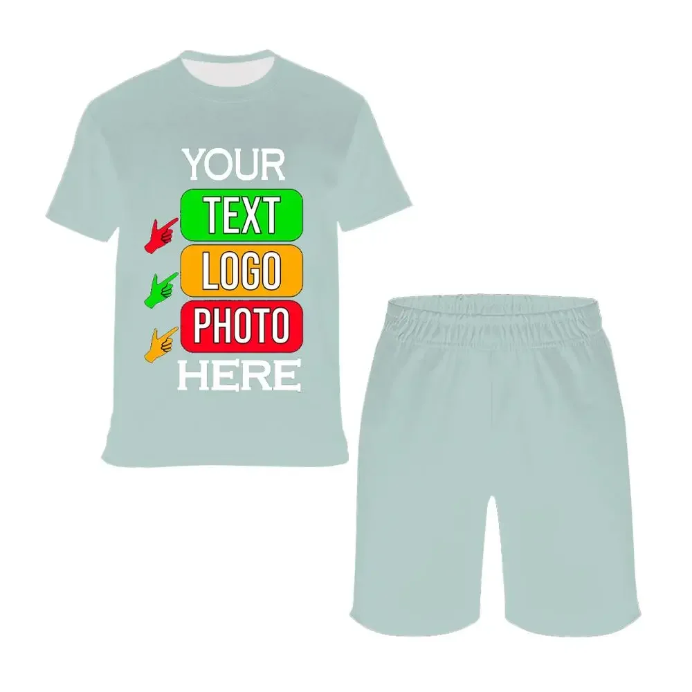 Custom unisex set, quick-dry and breathable short-sleeve shirt and shorts, DIY design casual sportswear