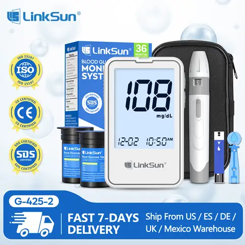 LinkSun G-425-1/-2/-3 Glucosemeter Monitor Complete Kit 10/50/100pcs Test Strips Blood Sugar Tester Diabetes Blood Glucose Meter