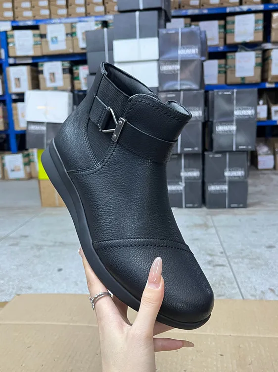 

Модные женские ботильоны с круглым носком, однотонные, на толстой подошве, с боковой молнией, для повседневной носки, весенне-осенние сезонные ботинки