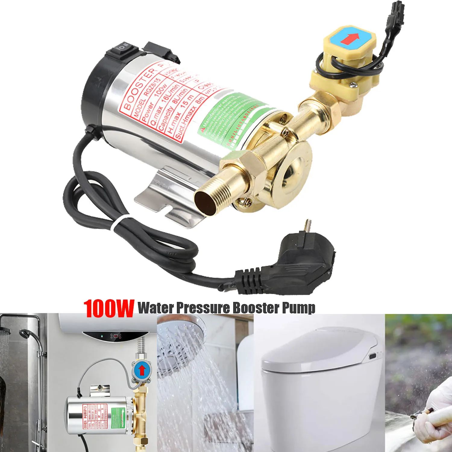 Pompe de surpression d'eau domestique 220V, 100W, automatique, silencieuse, pour chauffe-eau à gaz, système d'eau solaire, canalisation du robinet