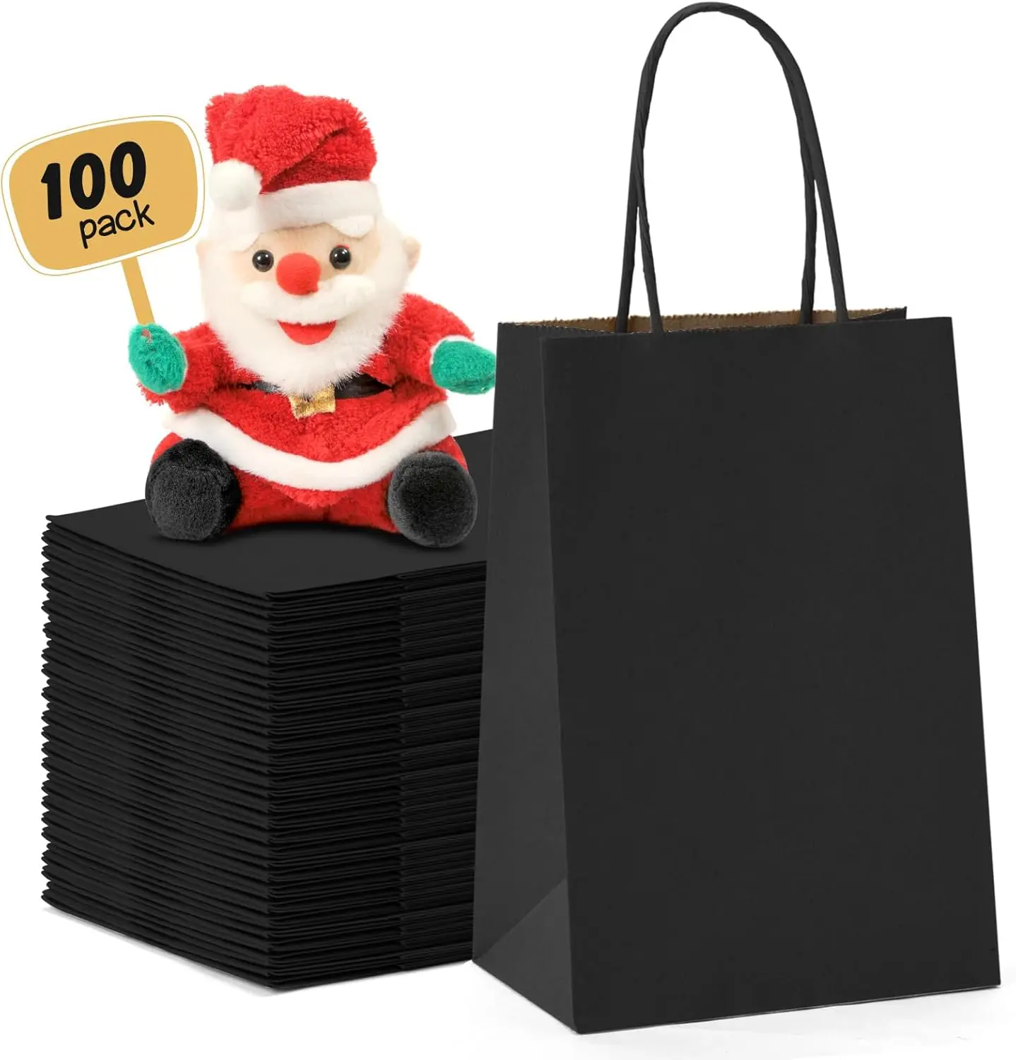 20/100 Stück Papiertüten Schwarz mit Henkel, 13,3 x 9,5 x 20,3 cm Kraftpapiertüten, Kleine Geschenktüten Robust für Geburtstag