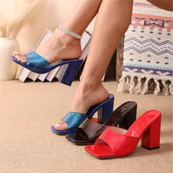 Ladies High Heel Sandals Summer Triangle Europe America Women's Shoes Sexy 2026 Fashion Square Toe Patent Leather Slippers Woman