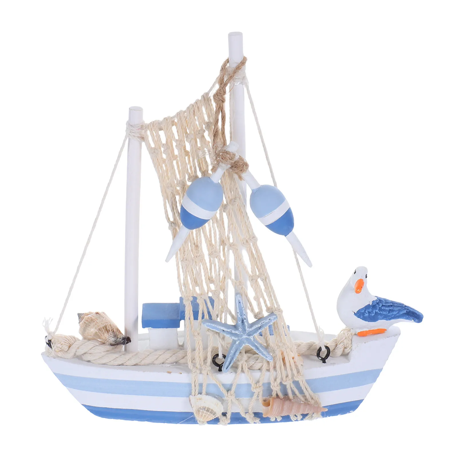 

Mediterranean Wooden Sailboat Miniature Sailing Boat Seabird Design Desktop Decoration Nautical Style Rustic Carved Wooden Boat