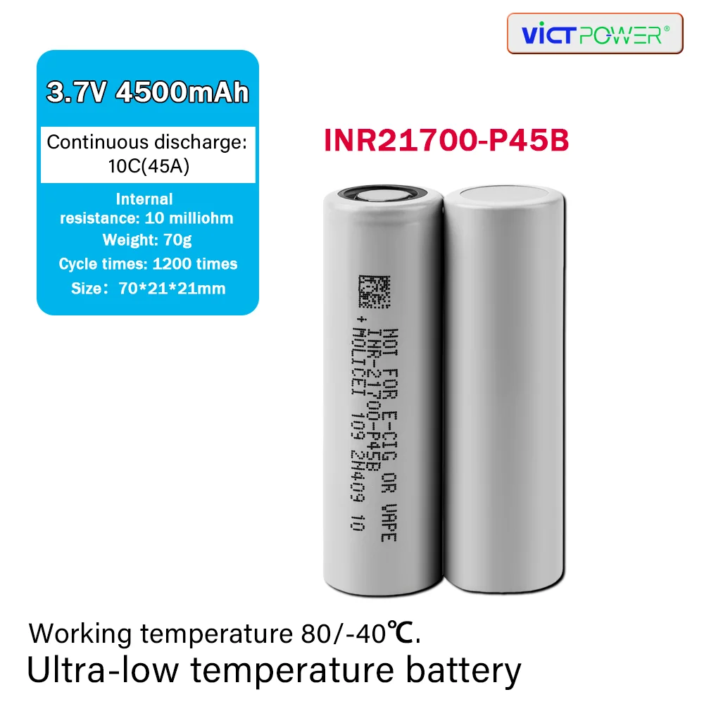 

Victpower Wholesale New Genuine 21700 P45b 4500mah High Magnification Rechargeable Lithium-ion Battery for Molicel Inr21700p 45b