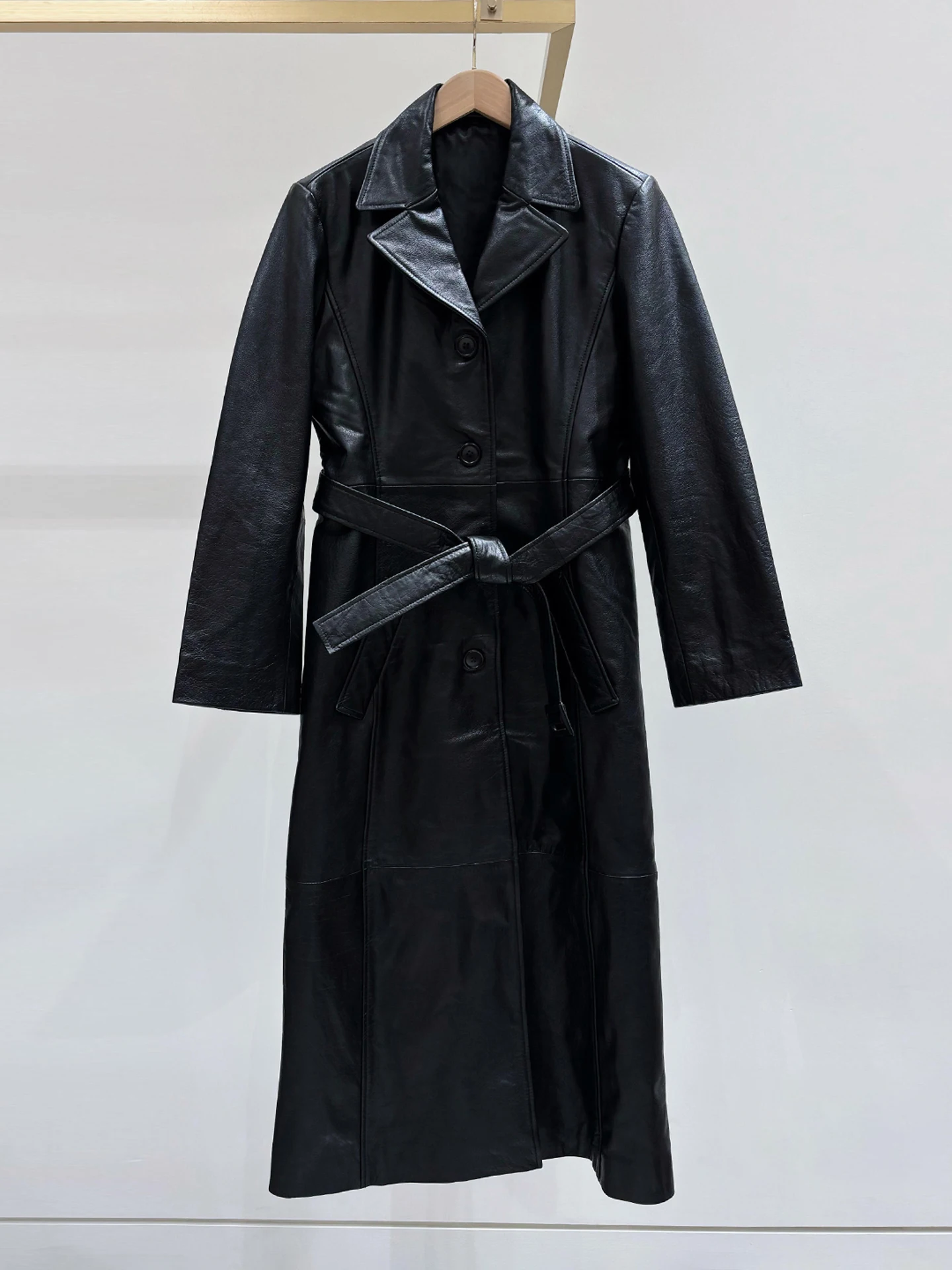 

M Home Southern Oil Высококачественное женское длинное повседневное кожаное пальто Хепберн Sle Осенне-зимнее элегантное простое свободное пальто