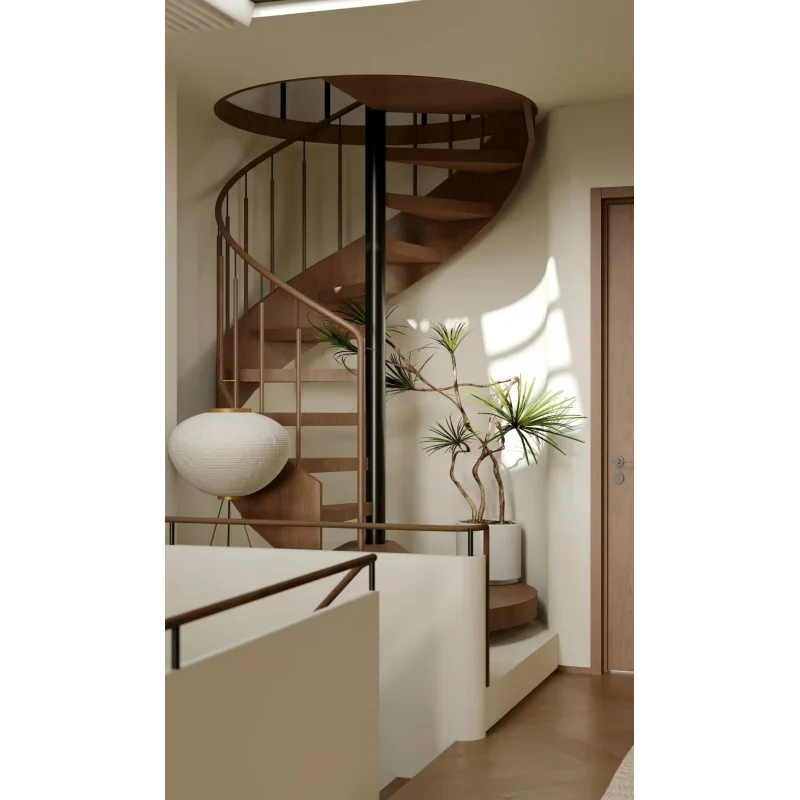 custom.Modern Indoor Solid Wood Rotating Staircase Design with Artistic Handrails Simple and Fashionable Made in China