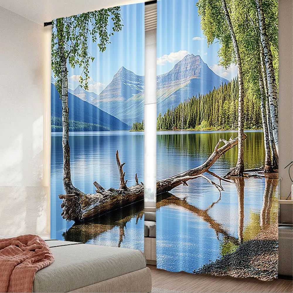 2Pcs Glacier National Park Curtain View Of Lake Mcdonald In Montana Mother Nature Awakening Setting For Bedroom Living Room And