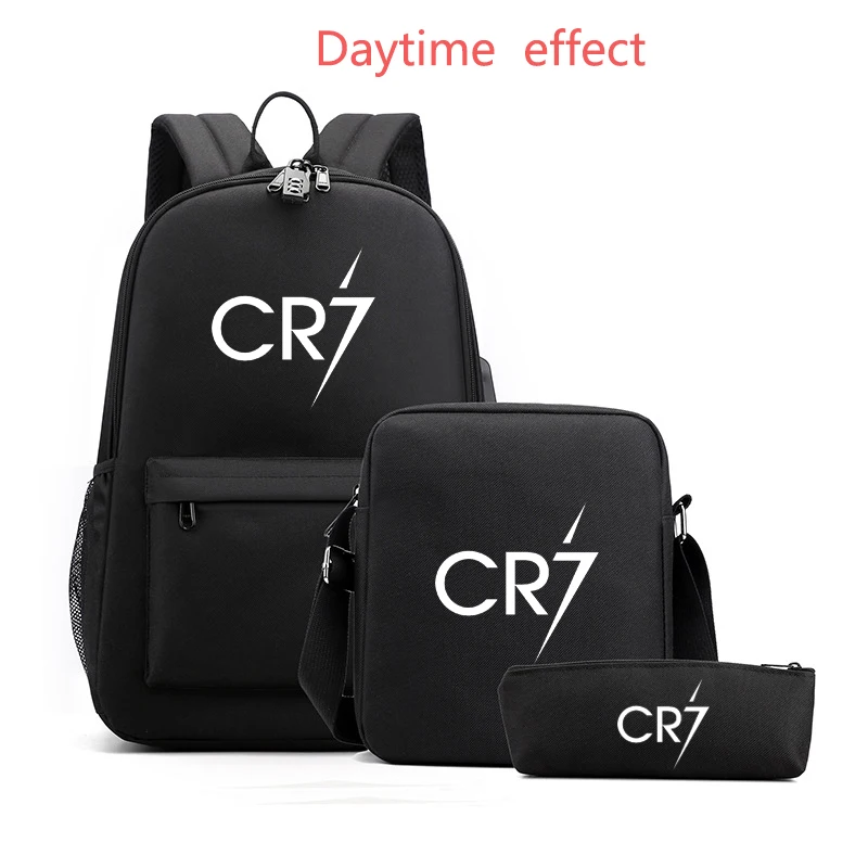 3pcs Luminous CR7 Backpacks USB Charge Women Men Durable Casual Student Laptop School Bags Teens Sports Capacity Mochilas