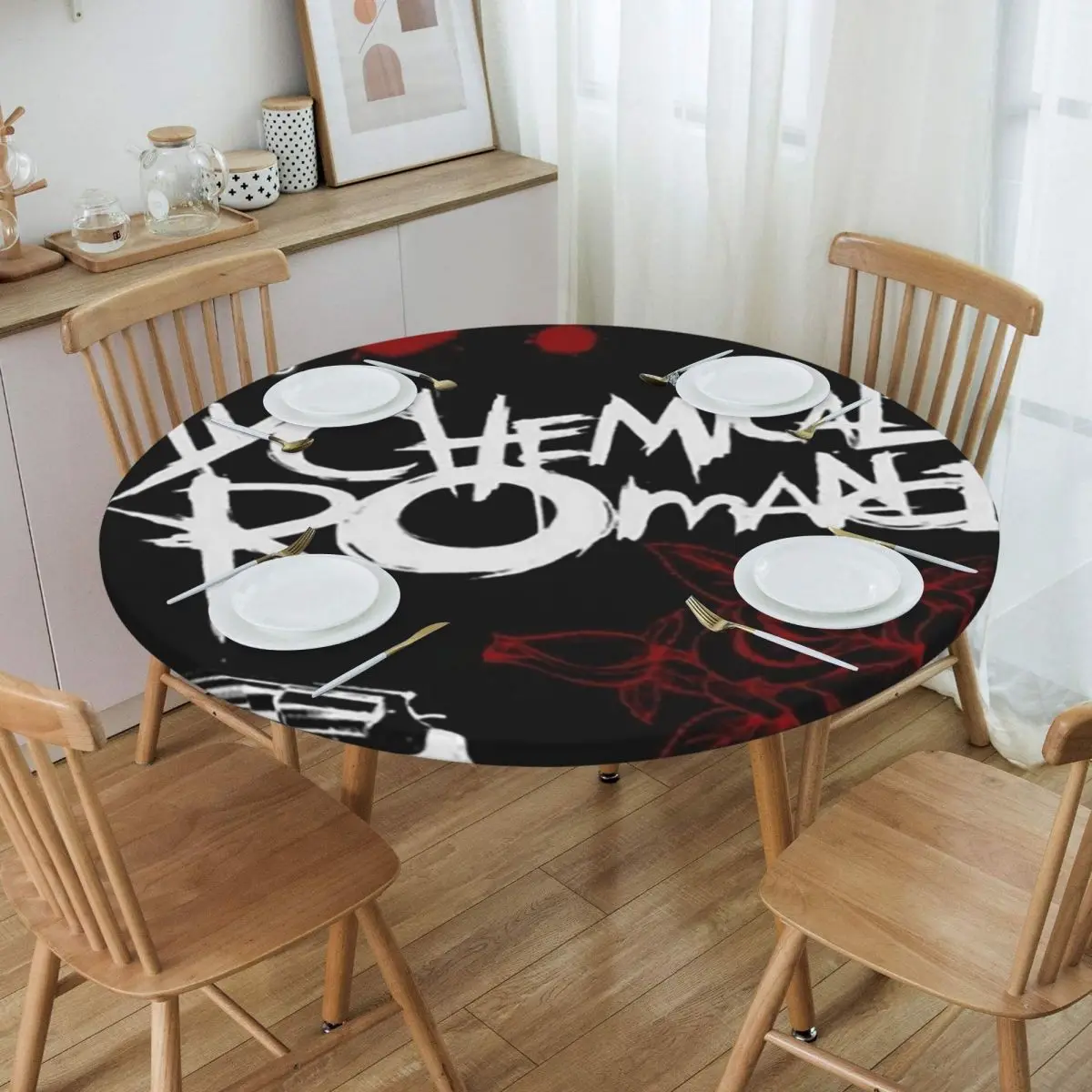 Mcr Band Punk Rock My Chemical Romance Waterproof Round Tablecloth Oilproof Table Cloth for Kitchen Events Dining Table Cover