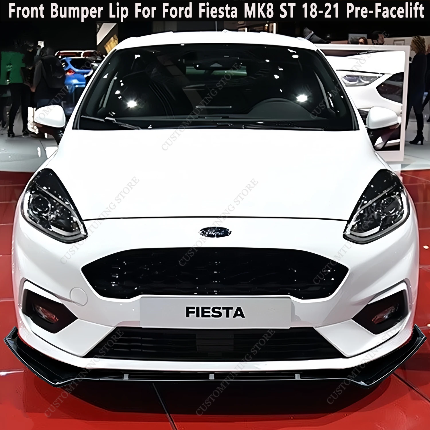 Gloss Black Front Bumper Lip Spoiler Splitter Diffuser Retroft For Ford Fiesta MK8 ST ST-line 2017-2021 Pre-Lci Bodykits Tuning