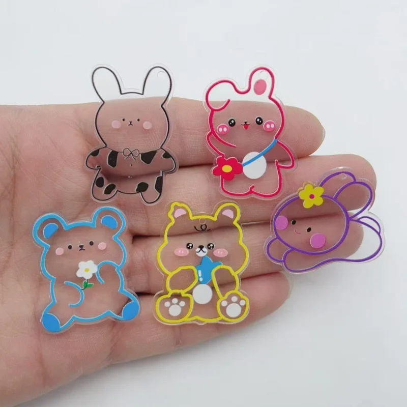 10pcs acrylic transparent cartoon teddy bear rabbit animal pendant DIY earrings bag keychain necklace