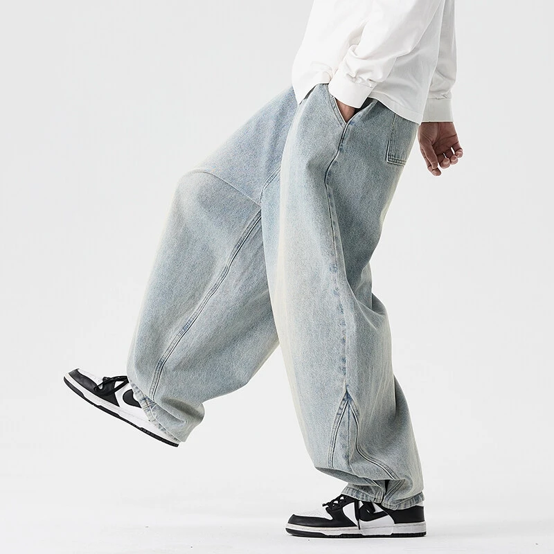 

2025 New Vintage Harem Pants Men Loose Hip Hop Denim Wide Leg Pants Mens Straight Oversized Fashion Jeans Elastic Waist Trousers
