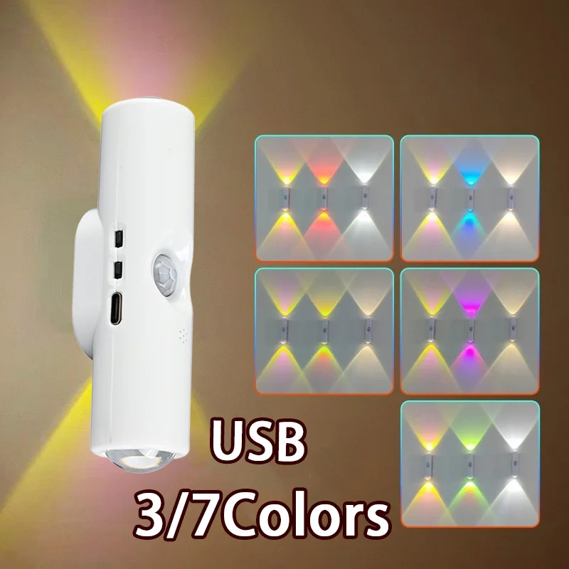

3/7 цветов магнитное крепление, меняющий цвет ночник с датчиком человеческого тела, USB перезаряжаемый настенный светильник RGB для декора спальни