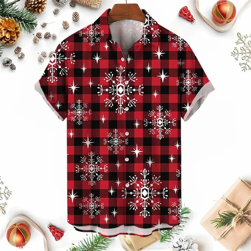 Camisas divertidas con estampado 3D de árbol de Navidad de Papá Noel para hombre, ropa para regalo de Navidad, blusas, Cosplay Y2k, blusa con solapa, ropa