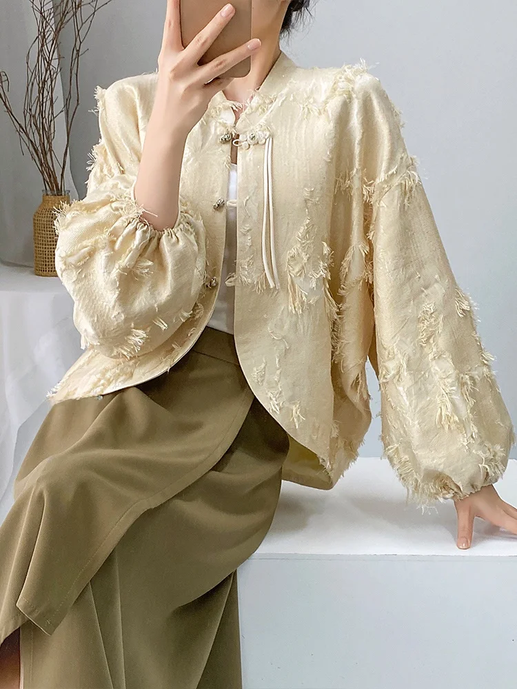 

Yahti New Chinese Sle ort Coat Spring Autumn Lantern Sve Loose Fit Stand Collar Long Sve Top National Trend