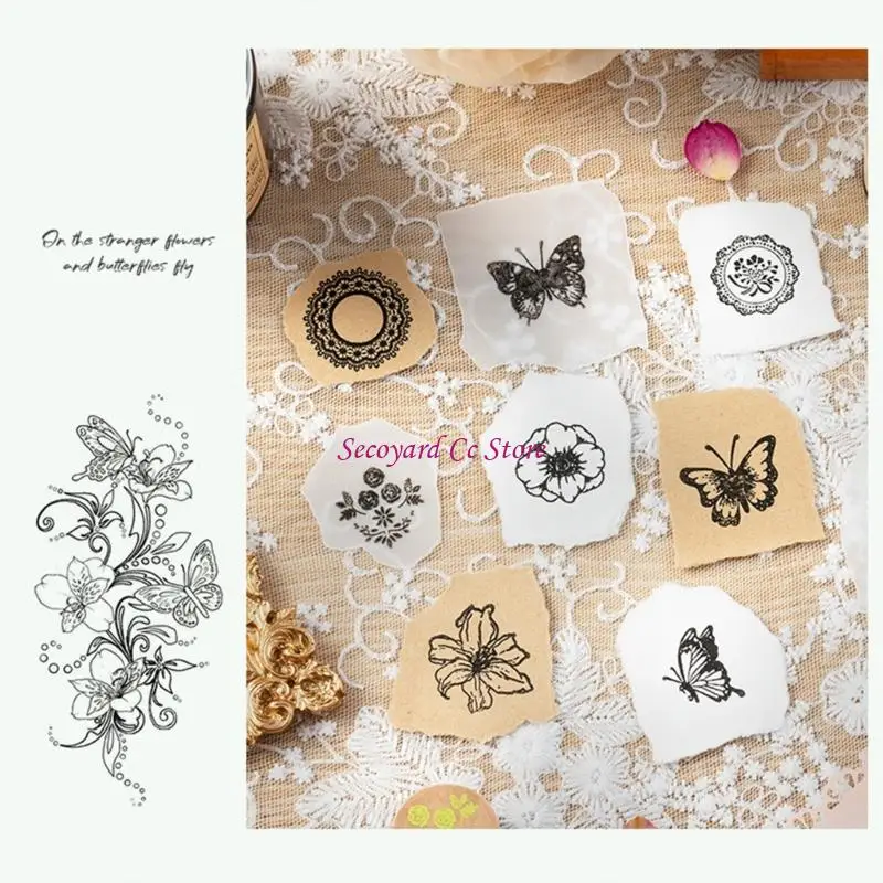 N3UC 8Pcs Flower Stamper with Inkpad Vintage Craft Stamp for Card Making Scrapbooking