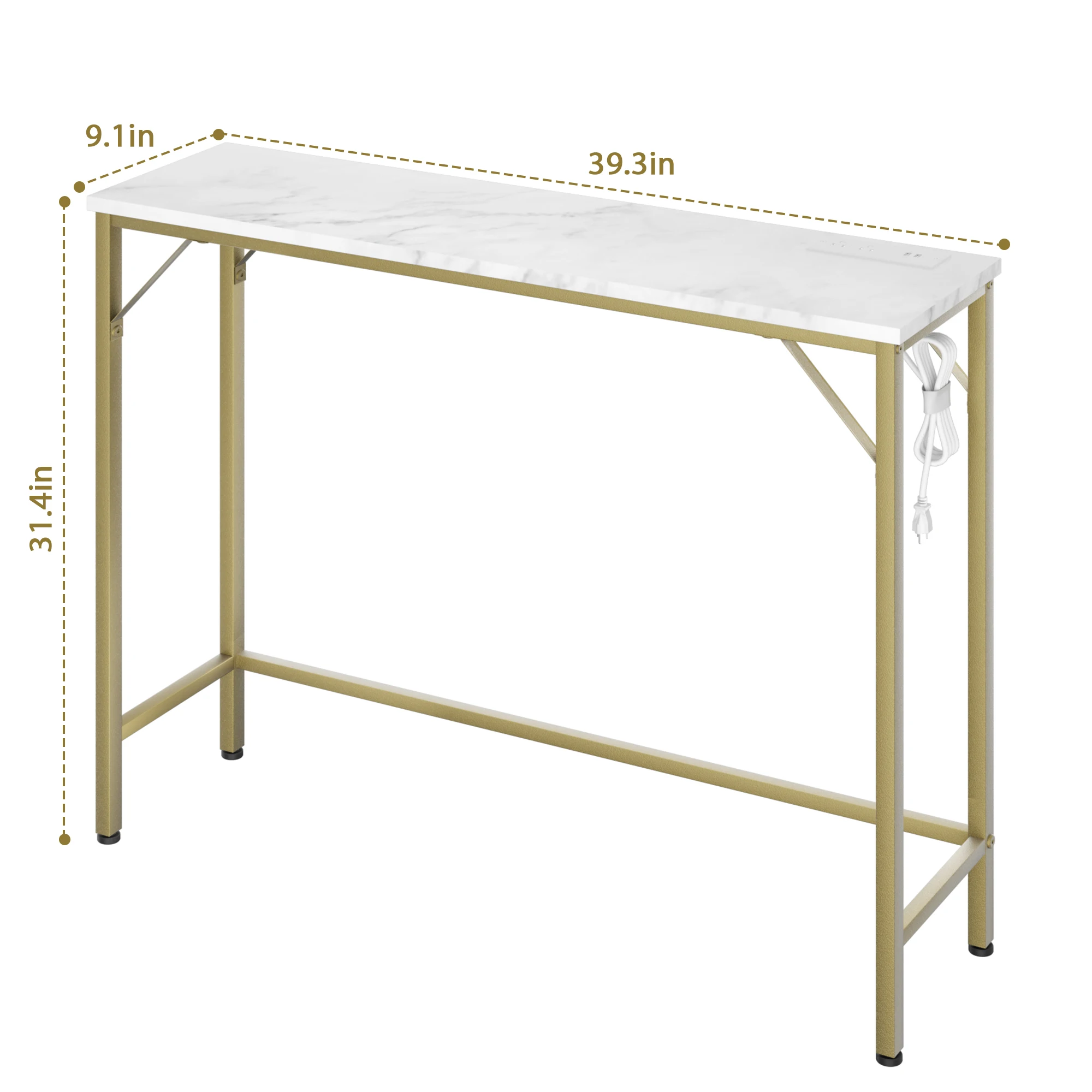 39.4in Modern Console Table for Entryway – Slim Side Table Behind Couch with Built-in Charging Station, Sturdy Metal Legs, 110 lb Capacity, Easy Assembly Hallway Furniture for Apartments