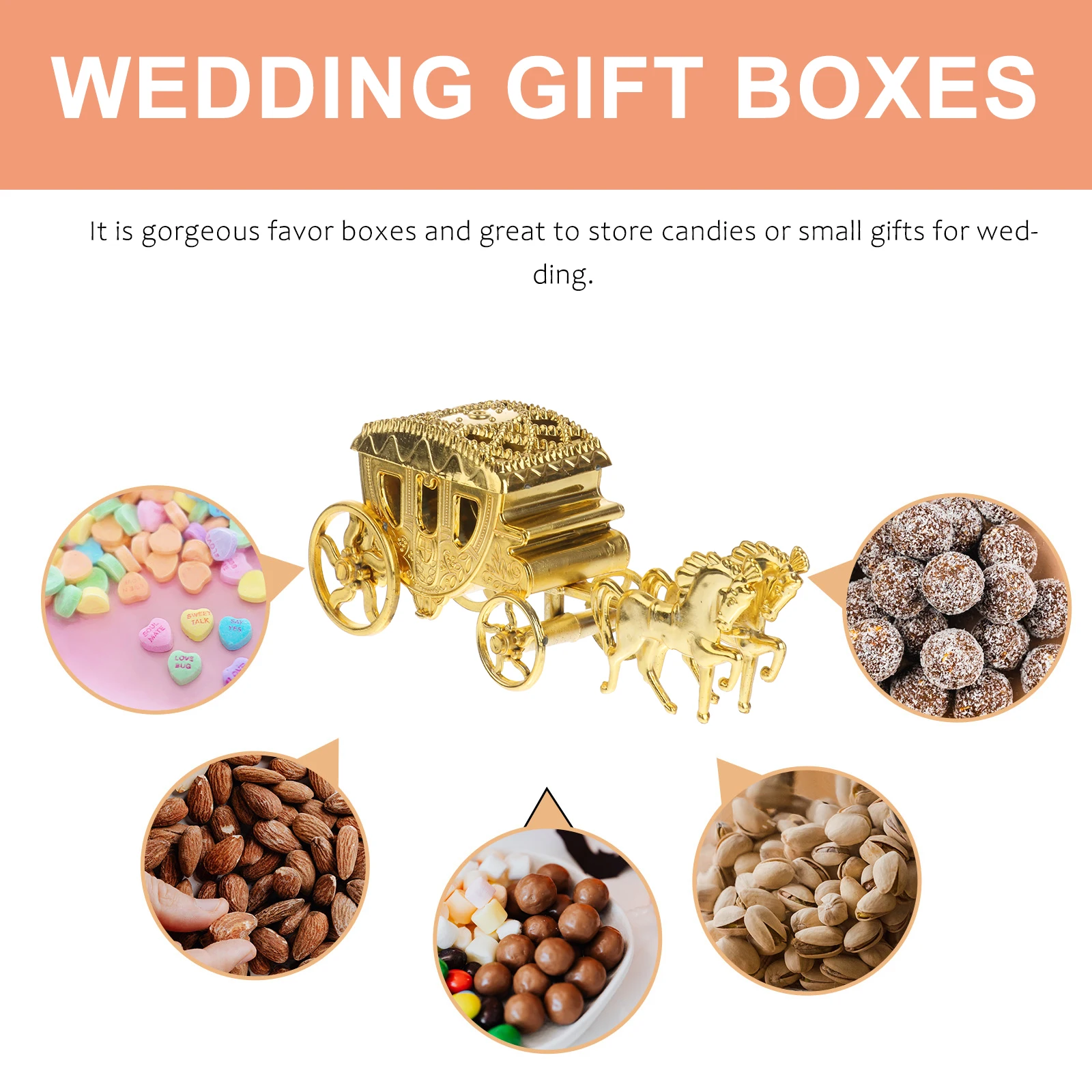 

Elegant Carriage Shape Wedding Favor Box Plastic Sweets Packaging Gift Storage Container for Wedding Baby Crafts