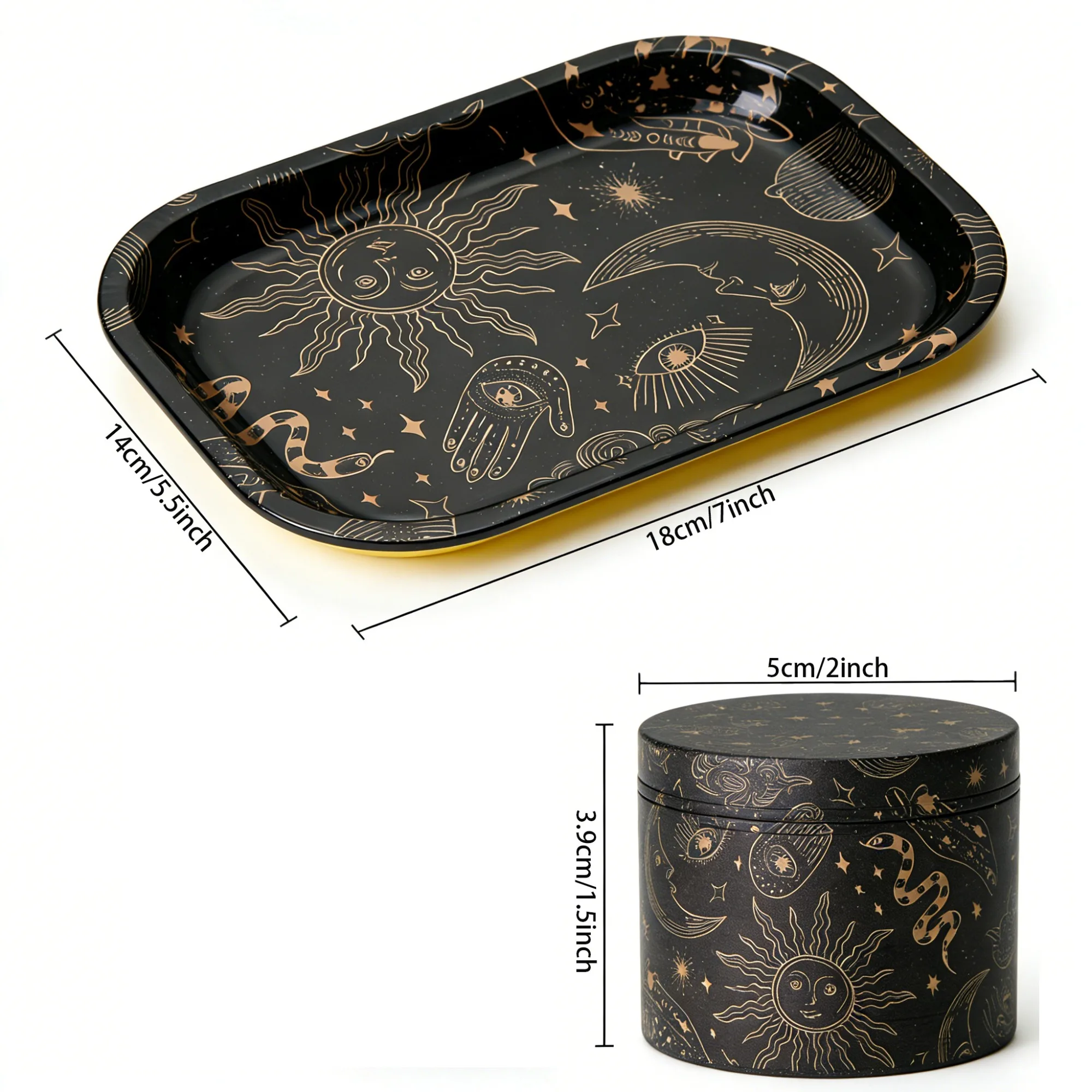 

Набор из 1 или 2 предметов: поднос для смешивания трав и гриндер в астрологическом стиле (Солнце и Луна)