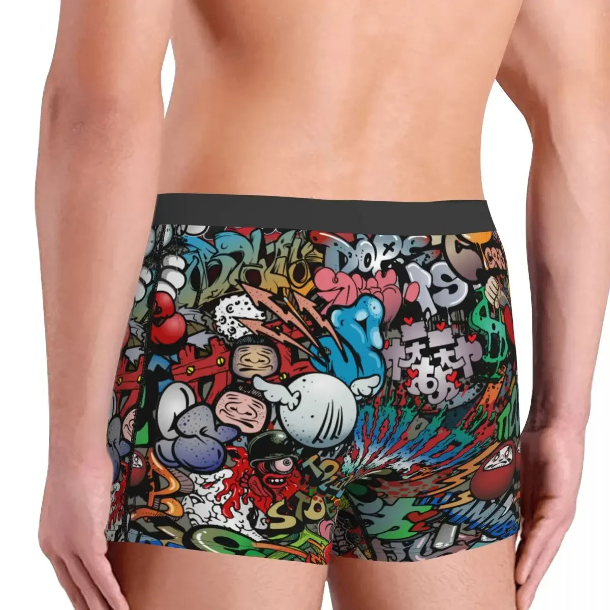 Custom 70s Retro Comic Graffiti Print Boxer Shorts For Men Sexy Comic Street Art Underwear Panties Briefs Stretch Underpants