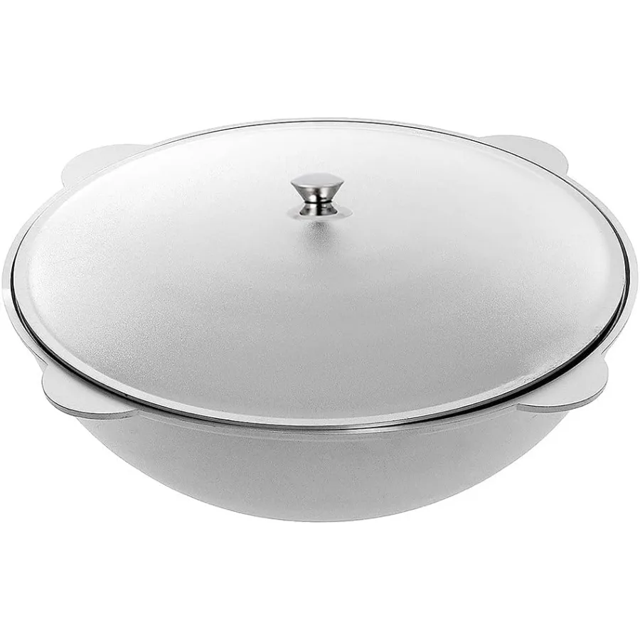 مرجل آسيوي من الألومنيوم المصبوب مع غطاء من الألومنيوم كازان وعاء فرن هولندي أواني طهي للتخييم وعاء المطبخ آمن للفرن باللون الرمادي كالديرو (15 لتر) #4