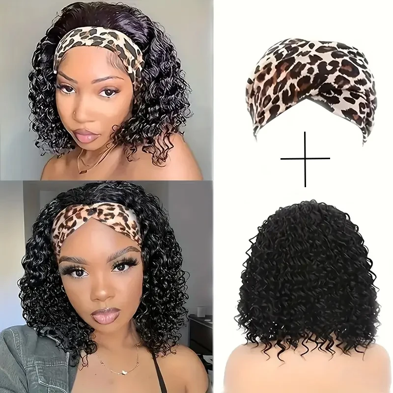

Headband Wig Black Heat Resistant Synthetic Hair Headband Wig Women Deep Wave Curly Hair Synthetic Wig